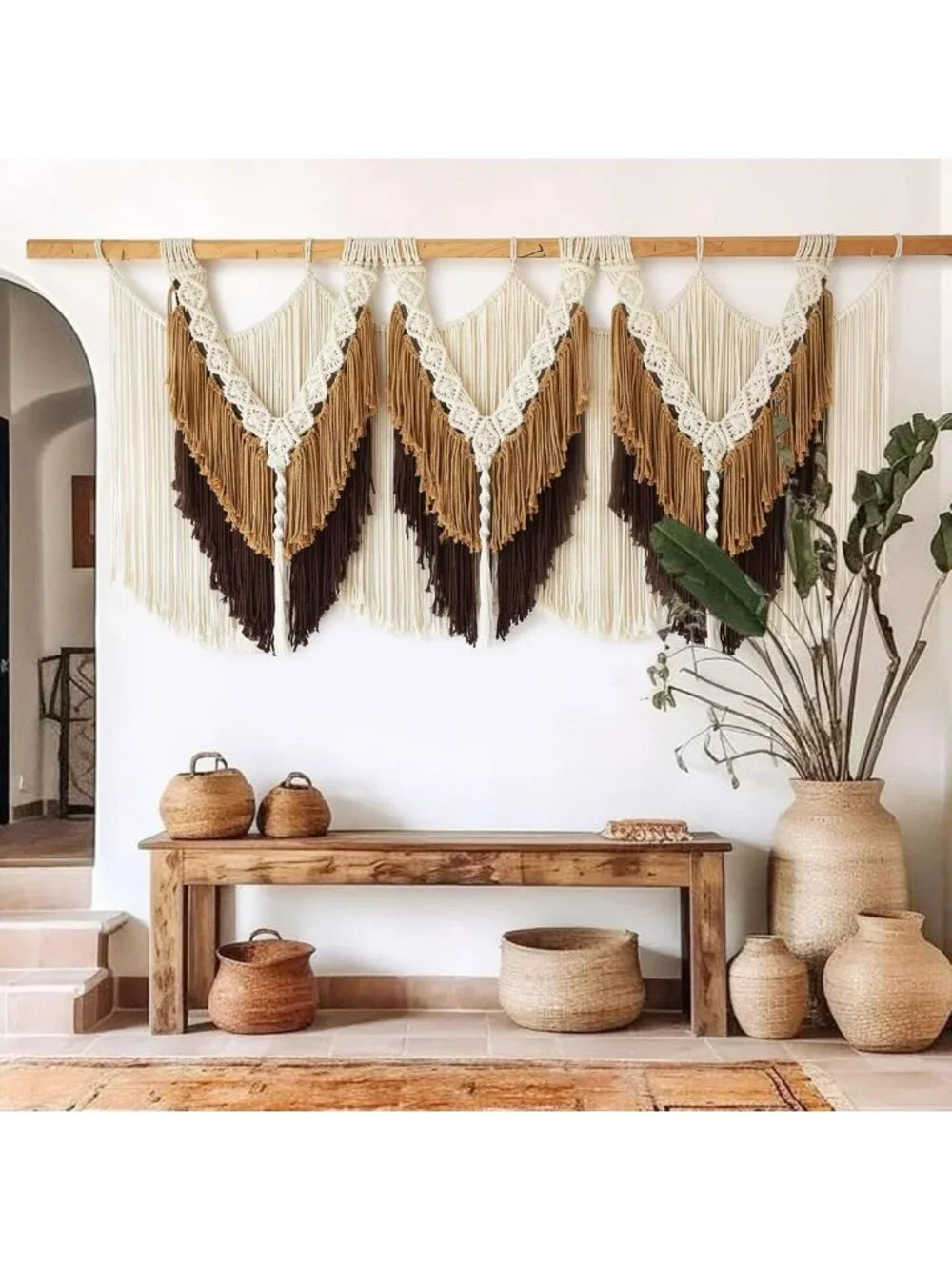 Boho Macrame Wall Hanging with Brown Tassels | 47